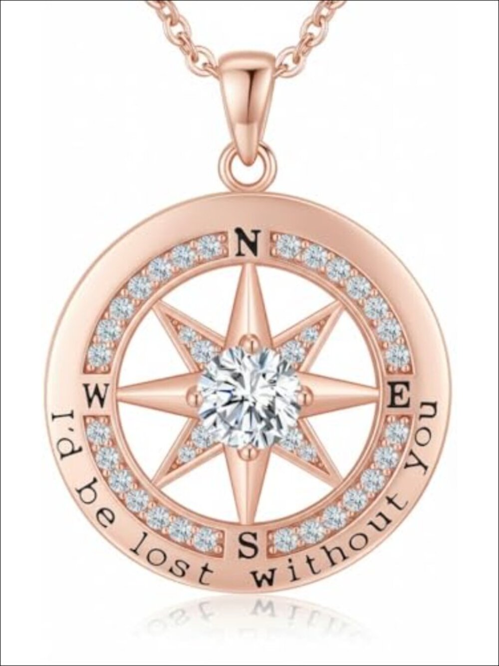 925 Sterling Silver 18k Gold Filled Compass Necklace w/ Red Crystal CZ Pendant